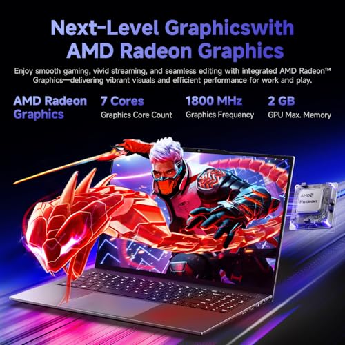 Image of CHUWI Gaming Laptop 16'', AMD Ryzen 5 (Beat i7-1355U), 16GB RAM 512GB SSD | Win 11 Pro Laptop with Office, IPS 2K Display, Backlit Keyboard, 74.1Wh, WiFi 6, BT 5.2, 4K HDMI