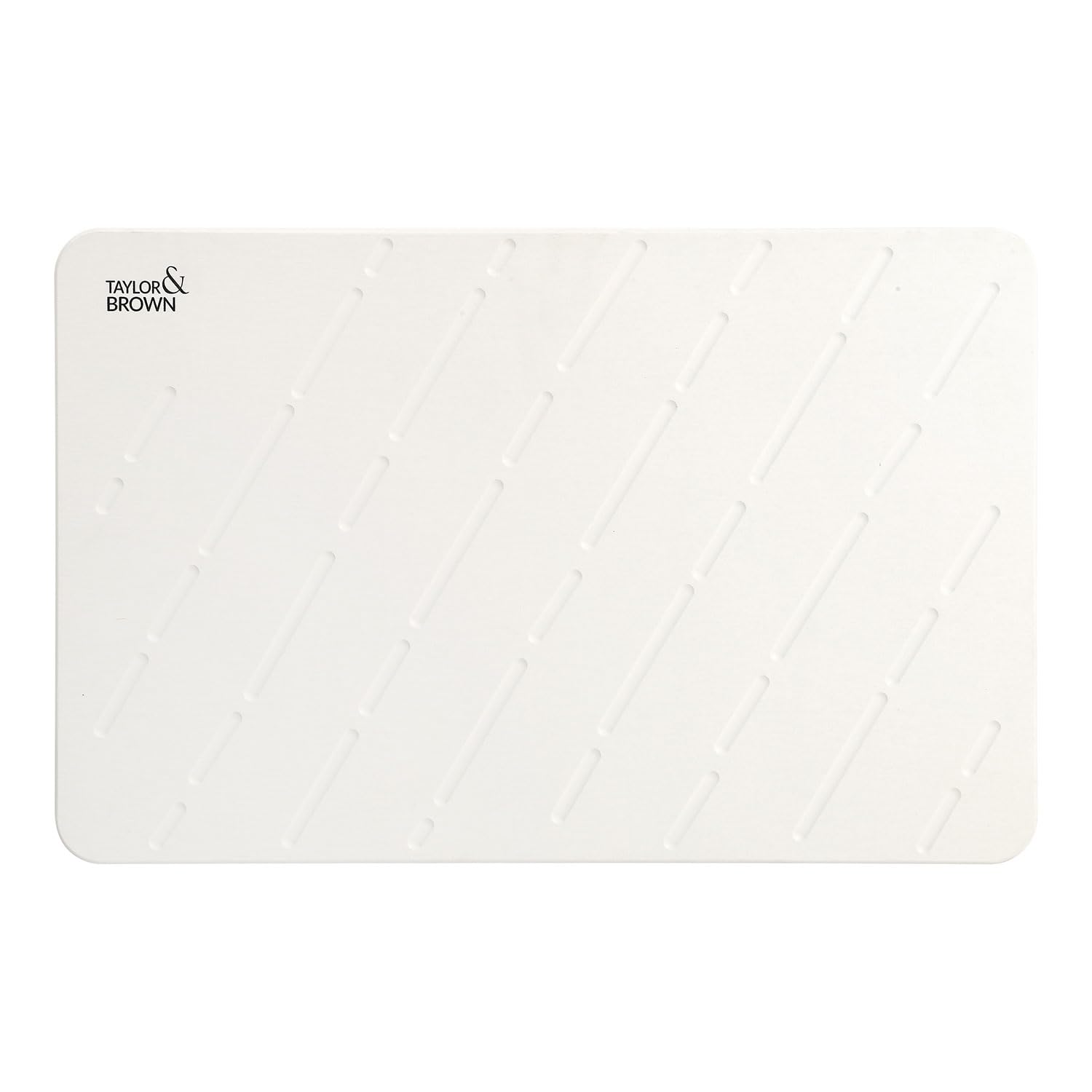 Taylor & Brown Stone Bath Mat Diatomaceous Earth Bathroom Shower Non-Slip Super Absorbent Quick Dry Floor Kitchen Anti Mould Antibacterial Natural Easy to Clean 60x39cm, Line, White