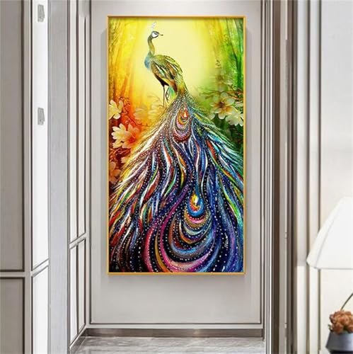 Peinture diamant paon 5D kit complet 50x100cm pour adulte et enfant