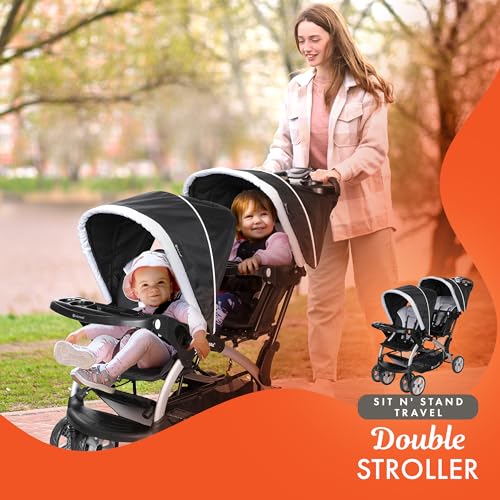 baby trend infant and toddler double stroller amp car seat combo 2 pc set stormy - portable and lightweight stroller duo and car seat travel system tandem
