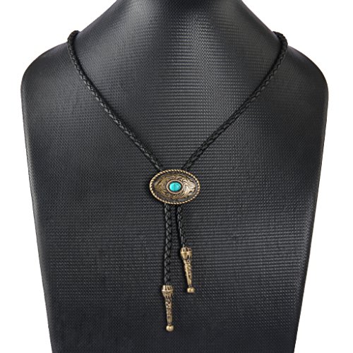 Image of Western Black Bolo Tie for Men and Women,Native American Leather Bolo Tie String