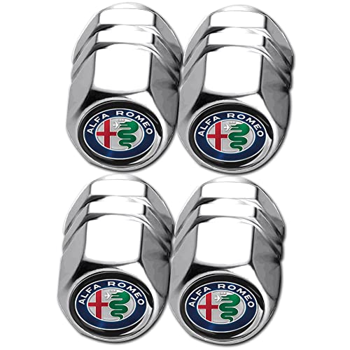 4 Tapas de Válvula de Coche Accesorios para Alfa Romeo Stelvio Giulia Brera,Tapas para Válvulas Hermética de Aleación de Aluminio,Plata Cover