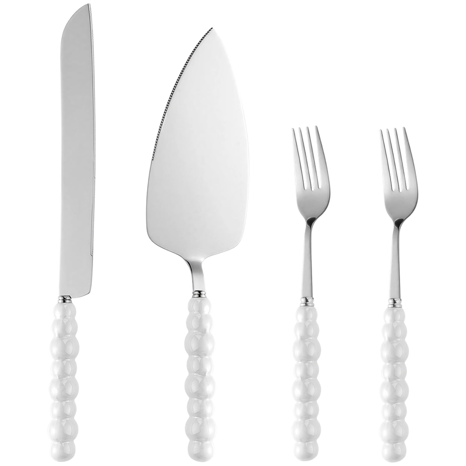 Service à découper le gâteau, 4 pièces, couteau à gâteau, pelle de service et fourchettes en acier inoxydable, manche en plastique, finition miroir, pour mariage, pain, pizza, pâtisserie, cuisine