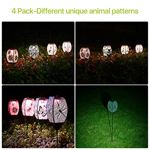 Kircust Solar Pathway Lights Outdoor, Garden Solar Decorative Stakes Lights with 5 Color, Metal Waterproof Solar Landscape Path Lighting for Patio, Lawn, Walkway and Yard Decor (4-Pack) - Thumbnail 5