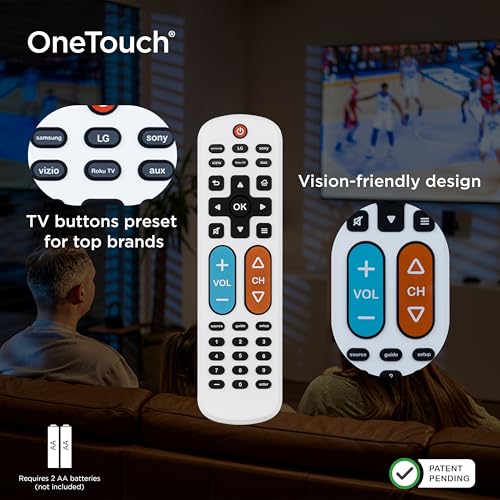 GE BigEZ OneTouch Big Button Universal TV Remote for Seniors, Easy to Use, Replacement Remote for Samsung, LG, Sony, Vizio, Roku TV, Streaming Players, Backlit Buttons, 2 Device, White, 84666 by GE - Image 5