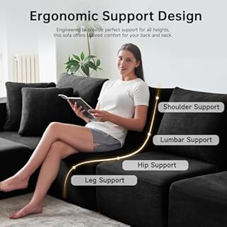 CUGOAO 152'' Oversized 2-in-1 Modular Sectional Sofa Bed, Modern Boneless Couch, Extra Deep Seat Upholstery Cloud Couch, Boneless Couches for Living Room, No Assembly Required, Corduroy Black