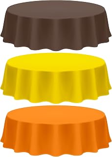 Patelai 12 Pcs Thanksgiving Fall Plastic Round Tablecloth Disposable Autumn Table Cover 84 Inch Plastic Round Tablecloths for Fall Harvest Party Decor (Orange,Yellow,Brown)