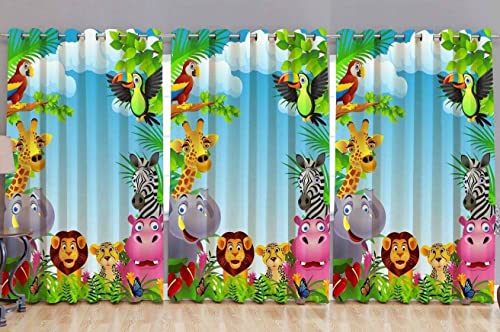 Image of 3D Forest Animals Design Curtains for Kids Room, Window, Door Parde, 4x9 feet, Pack of 3 pcs