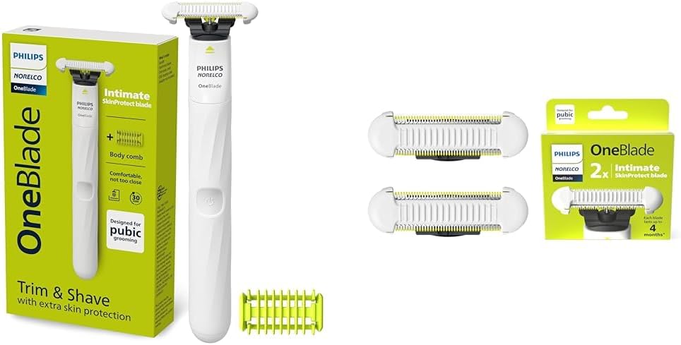 Philips Norelco OneBlade Intimate Pubic and Personal Body Groomer, QP1924/70 + Philips Norelco OneBlade Intimate SkinProtect Replacement Blade 2 pack, QP229/80