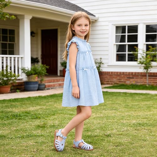 Image of Kolan Toddler Girl Sandals Open Toe Flat Princess Dress Shoes Little Kids