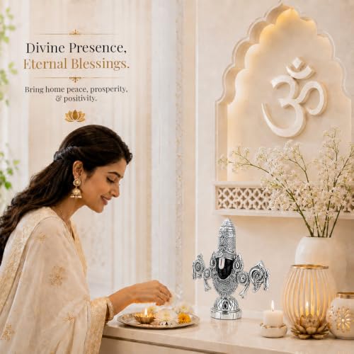 Image of DIVINITI 999 Silver Plated Tirupati Balaji Idol with Luxury Gift Box|Antique Finish Lord Venkateshwara Swamy Murti for Home Temple, Pooja Room & Office Decor|Housewarming & Wedding Gift|19 x 20 cm