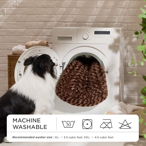 BEDSURE Hundebett Grosse Hunde waschbar - wirbelte plüschige Hundekissen mit Sanfte Unterstützung, bürstenplüsch hundematte mit rutschfestem Boden, Hundekissen Grosse Hunde, braun,104x69x8cm