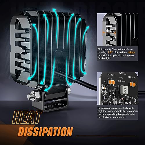 Image of Nilight 2PCS 3 Inch 15W Amber LED Pods Square Built-in EMC Work Flood Beam for Offroad Lighting Side Light Rear Back-Up Light for Tractor Truck Motorcycle Boat ATV UTV