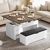 YITAHOME Lift Top Coffee Table Set with Storage Ottoman Bench & Wheels, 4 in 1 Convertible Dinning Center Tables with Hidden Compartment, Farmhouse Coffee Tables for Living Room Furniture, Brown Top