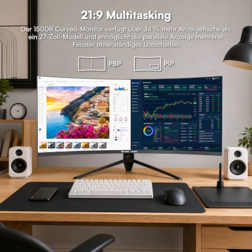 Great voell 34 Zoll Ultrawide Curved Gaming Monitor UWQHD 1440P, 165Hz – Ansicht 5