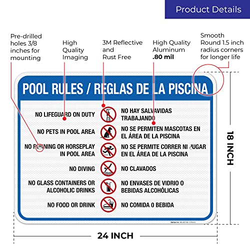 Cartel reglas piscina reflectante 18x24 pulg miniatura 3