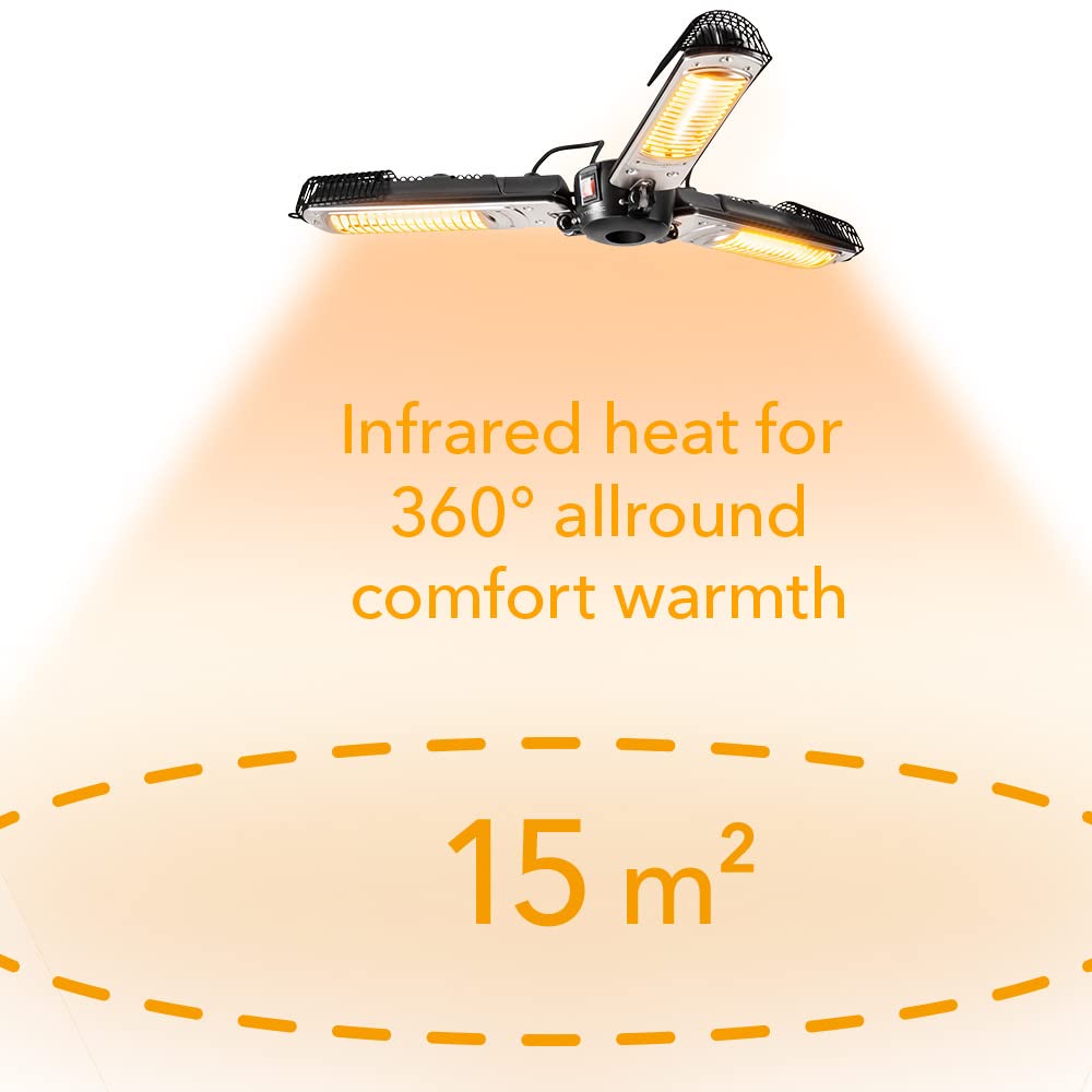 TROTEC Schermo Riscaldamento a infrarossi IR 2005 SC - Potenza di riscaldamento 700 W / 1300 W / 2000 W - 3 pale riscaldatore a infrarossi per terrazza