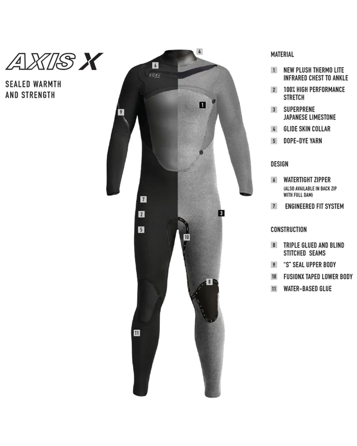 XCEL Mens 4/3mm Axis x Fullsuit Fall 2018, Black, Large/Tall