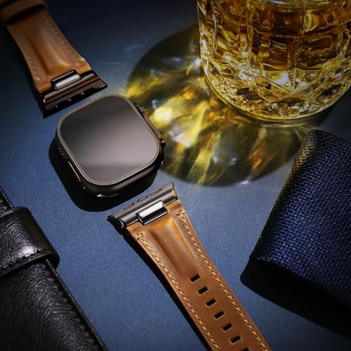 Image of Leather Band for Apple Watch Ultra 3 /Ultra 2 Bands 49mm 46mm 45mm 44mm, Top Genuine Leather Designer Replacement Strap for iWatch Ultra 3 2 1 SE series 11 10 9 8 7 6 5 4 3