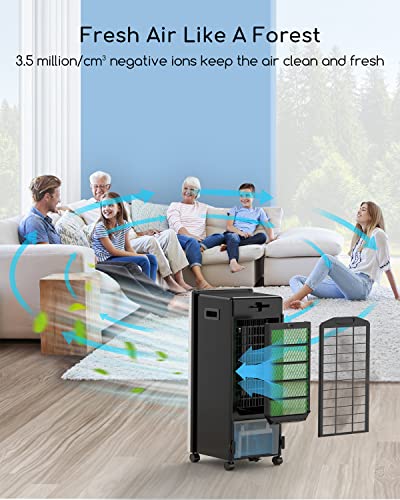 Climatiseur Mobile, 4 en 1 Refroidisseur d'air Portable, Ventilateur, Purificateur, Humidificateur avec 3 Modes, 3 Vitesses, Réservoir d'eau 4.5 L, Télécommande, Minuterie, 600 m³/h, Ventilateur Tour - Image 6