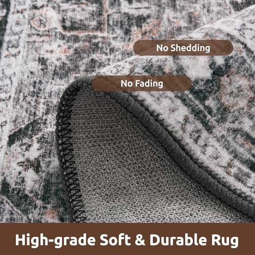 AMOAMI-2X10 Runner Rug-Washable Runners for Hallways-Soft Non Slip Bedside Rugs for Bedroom-Vintage Long Rug for Hallways Entryway Laundry Room Stair Kitchen Bathroom Dark Grey & Black