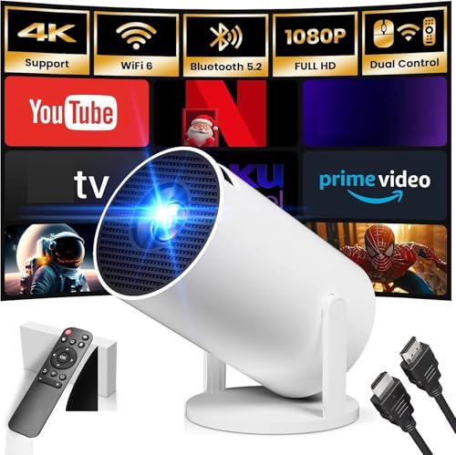 Image of Amitasha Projector 4K Ultra HD 1080P Built-in App YouTube Netflix Portable FHD Support with WiFi and Bluetooth 180 Adjustable Screen HDMI /TV Stick /PS5 /Laptop with HDMI Cable