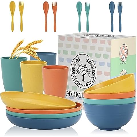 Homienly Wheat Straw Dinnerware Sets, 20pcs Dishes Dinnerware Sets Microwave and Dishwasher Safe, Lightweight Unbreakable Dish Set, Reusable Dinner Plates Kids Plates and Bowls Sets (Multicolor) Cover