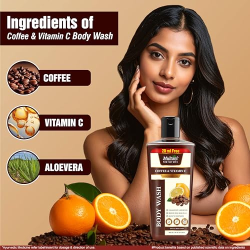Image of Multani Naturals Coffee & Vitamin C Body Wash I Ayurvedic Body Wash for Men & Women - its Unisex I Herbal Body Cleanser for Skin Brightening, Reduce Skin Puffiness & Improves Skin Elasticity I Paraben Free I Sulphate Free I Kind to All Skin | Types I (270ml)