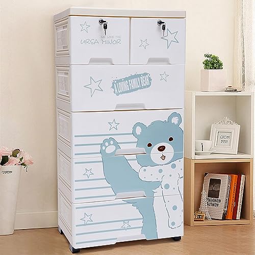 DYRABREST Plastic Drawers Dresser 6 Drawers Plastic Closet Drawers with Lock Tall Dresser Organizer for Clothes Small Closet Organizer Shelf Lockable Storage Cabinet Drawers Organizer (Polar Bear)