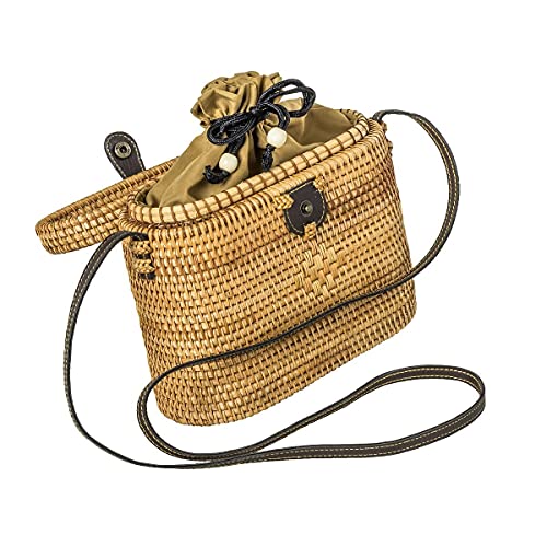 LA FIORE 24 stabile Rattan Korb Tasche Damen Bali Umhängetasche Schultertasche oval