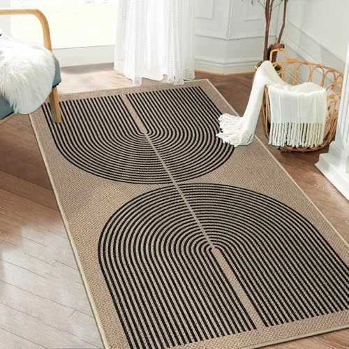 Capslpad Teppich Läufer Flur 80x150cm Jute Aussehen KüchenTeppich Natürlich Waschbar Teppich Schwarz rutschfest Wohnzimme läufer Flur Eingang,Küche,Schlafzimmer, Balkon,