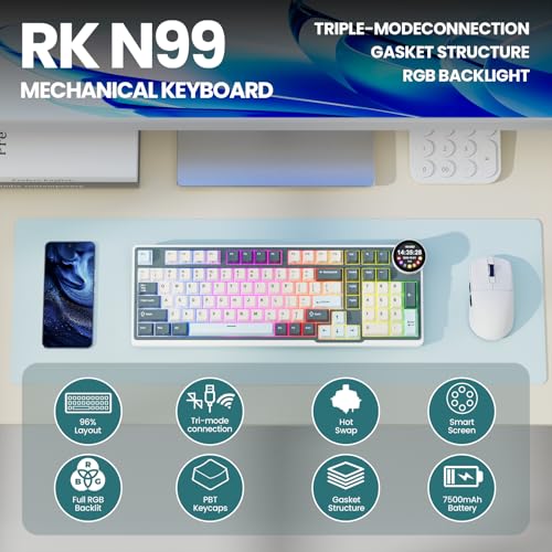 Image of RK ROYAL KLUDGE N99 Wireless Mechanical Keyboard Full Size, Smart Display Screen & Knob, BT /2.4G /USB-C, 96% Hot Swappable Custom Keyboard, Pre-lubed Linear Switches, Gasket Mount, RGB Gaming Keyboard