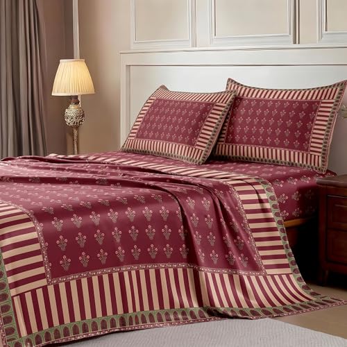 Image of Ishro Home Premium Bedsheet for Double Bed with 2 Pillow Covers - Cloud Cotton Bedsheet, Soft, Silky Smooth & Wrinkle Resistant, Luxury Printed Design (Flat Double Bed Size, Milan Royale)