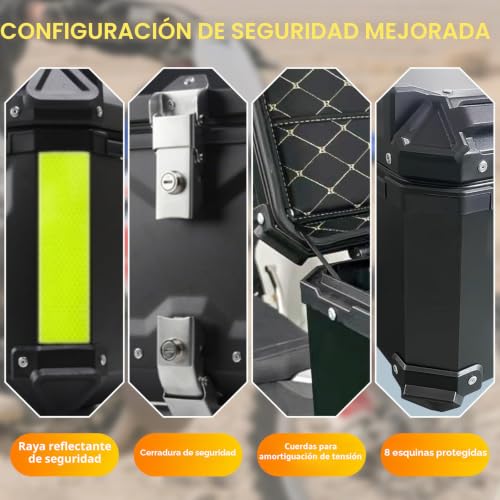 Baúl moto 55L de aluminio universal con respaldo y llave 6