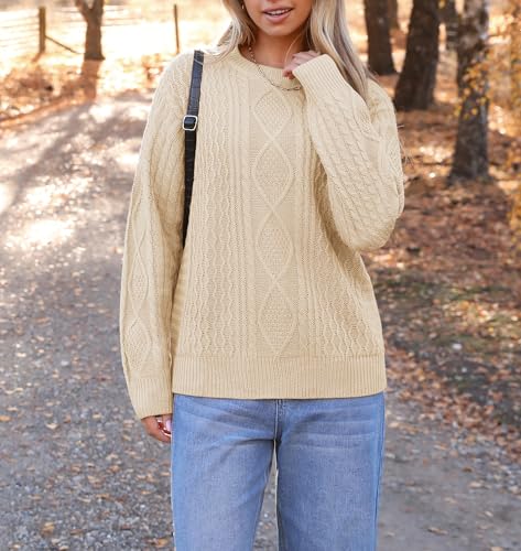 Image of Zeagoo Cable Knit Sweater Women Crewneck Long Sleeve Sweater 2024 Fall Chunky Vintage Pullover Tops