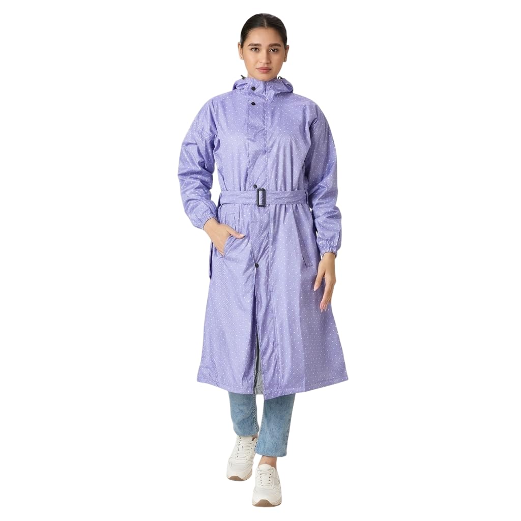 Women's Waterproof Printed Full Length Raincoat with Hood & Adjustable Waist Belt | Windproof Long Rain Jacket for Travel, Bike Riding & Outdoor Use-image-22