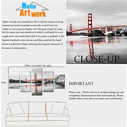 Ihappywall Black And White 5 Pieces Canvas Wall Art Golden Gate Bridge San Francisco California Landscape Picture Printed On Canvas Framed Wall Decor Art Ready To Hang #TOP5