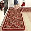 KIMODE Christmas Kitchen Floor Mats Cushioned Anti Fatigue,Moroccan Farmhouse Forest Fawn Kitchen Rugs Sets of 2,Memory Foam Under Sink Kitchen Mat for Home Decor Laundry Sink,Red