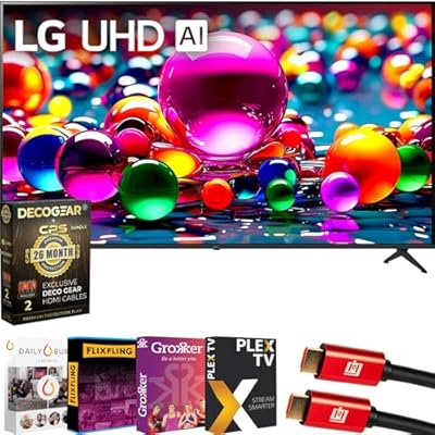 LG 55UA7700PUB 55 Inch UA77 LED AI 4K UHD Smart webOS TV (2025) Bundle with Premiere Movies Streaming, 6Ft HDMI Cable & Deco Gear CPS Exclusive 26 Month Protection Pack (BEACH-CPS-26M500)