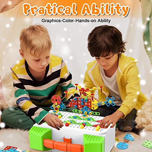 Bauspielzeug with Elektrische Bohrmaschine, 181 Stücke Konstruktionsspielzeug STEM Mint-Lernspiel für 3 4 5 6 7 8 9 10… – Bild 4