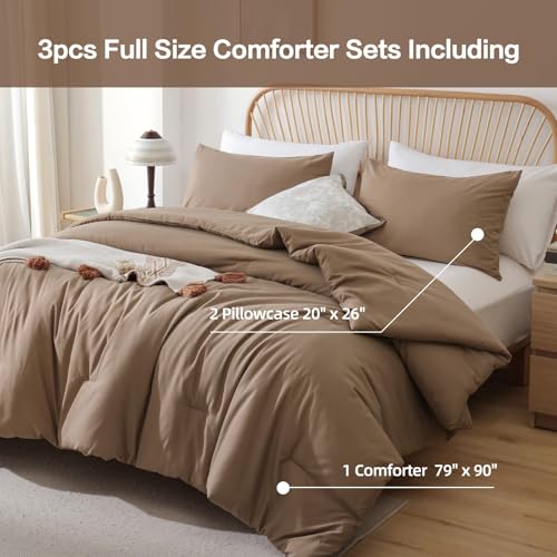 Image of ROSGONIA Full Size Comforter Sets for Girls Boys Kids Dark Khaki, 3pcs Comforter Full Size (1 Comforter & 2 Pillowcases) Lightweight Dorm Bedding Sets