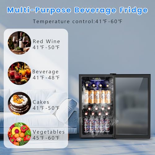 Image of Electactic 26 Bottle Wine Cooler 130 Can Beverage Refrigerator, Small Freestanding Cabinet Wine Cellar with 32℉-61℉ Temperature Control Glass Door, Black
