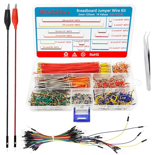 560 Pieces Jumper Wire Kit 14 Lengths Assorted Preformed Breadboard Jumper Wire+65 pcs Solderless Flexible Breadboard Jumper Wires +Alligator Clip Test Leads with Free Box&amp;Tweezers