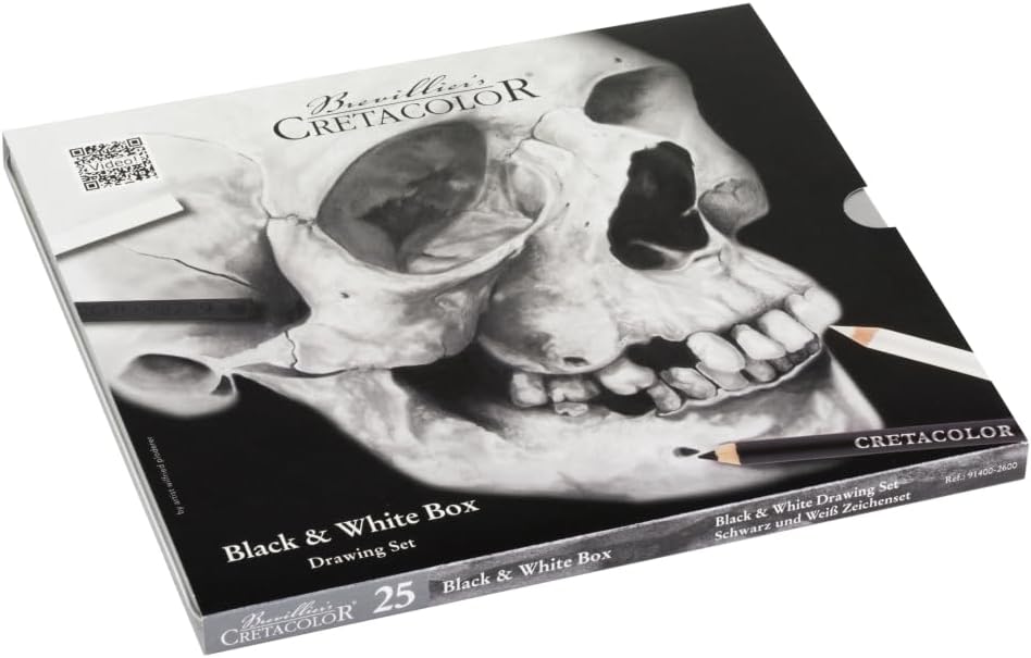 Cretacolor Skull Edition Black & White Drawing Tin Set, Set of 25