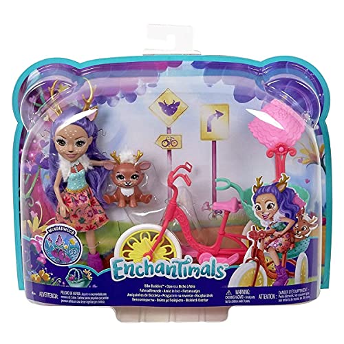 Enchantimals GJX30 - Fahrradfreunde Spielset (ca. 28 cm) mit Danessa Deer Puppe (ca. 15 cm) und Tierfigur Sprint, Puppe mit beweglichen Beinen, tolles Geschenk für Kinder von 3 bis 8 Jahren