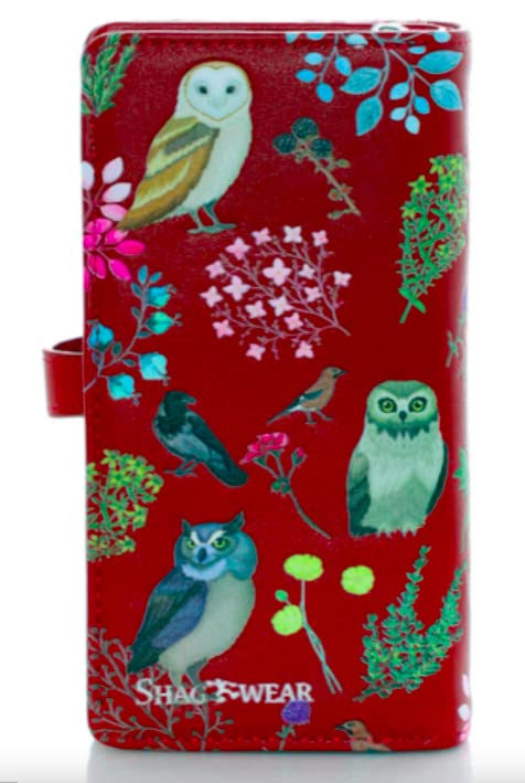 Shag Wear Wild Bird Owl Large Animal Wallet for Women and Teen Girls Vegan Faux Leather 7" Red2