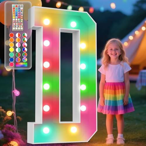 Image of Ledido 4FT Colorful Marquee Light Up Letter D for Party | 34 Colors Changing Marquee Letter 4 Feet Tall with Remote, Big Letters for Party Wedding Graduation Birthday Decorations