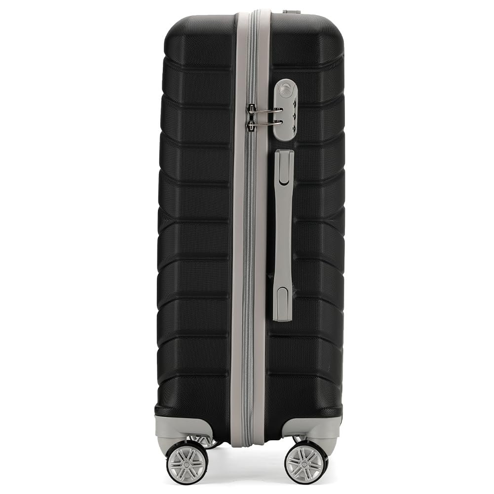 Set 4 Valigie Rigide in ABS con Beauty Case, Valigia con Manico Telescopico e Ruote Easy Roll, Trolley con Lucchetto e Serratura a Codice, Bagaglio a Mano Design Moderno (Nero)