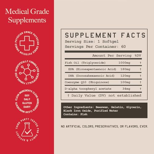 High Level Science CoQ10, Omega-3, Vitamin E - Cardiologist Formulated for Heart + Body + Mind Health with DHA/EPA, Antioxidant for Energy, Superior Bioavailable Fish Oil - Gluten Free, 60 Softgels - Image 5