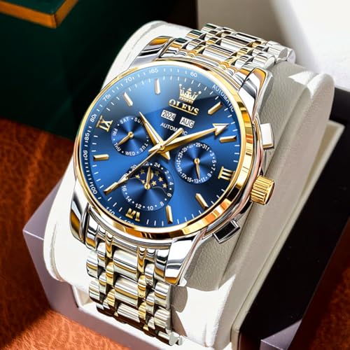 Image of OLEVS Mens Automatic Watches Skeleton Mechanical Self Winding Luxury Fashion Dress Wrist Watch Luminous Waterproof